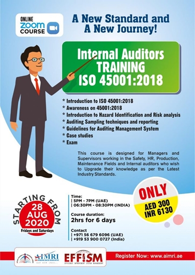 Aries AIMRI conducts online Zoom course on Internal Auditors Training ISO 45001:2018